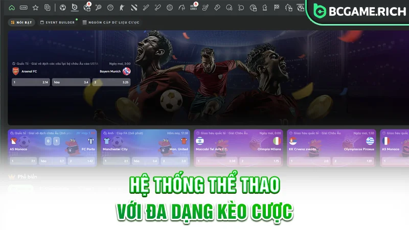 Hệ thống thể thao với đa dạng kèo cược