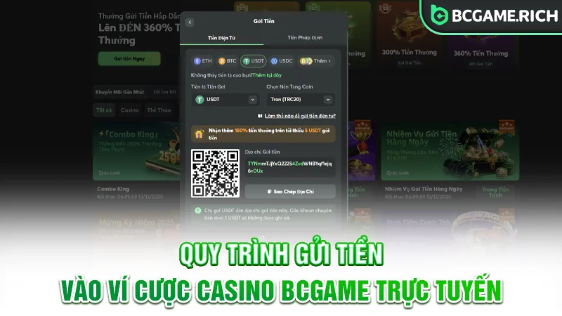 Quy trình gửi tiền vào ví cược Casino BCGAME trực tuyến