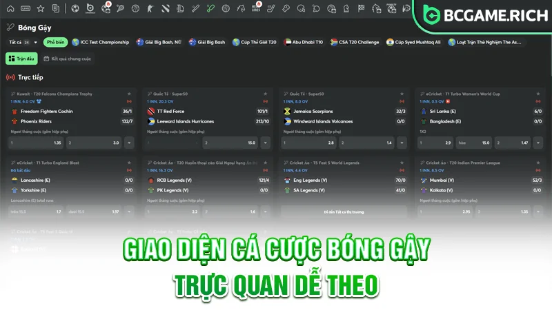 Giao diện cá cược trực quan, dễ theo dõi thông tin