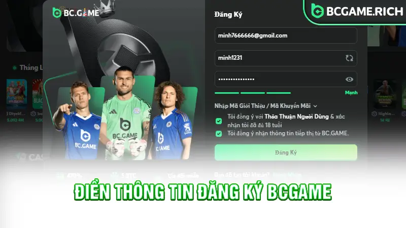 Điền thông tin đăng ký BCGAME đầy đủ