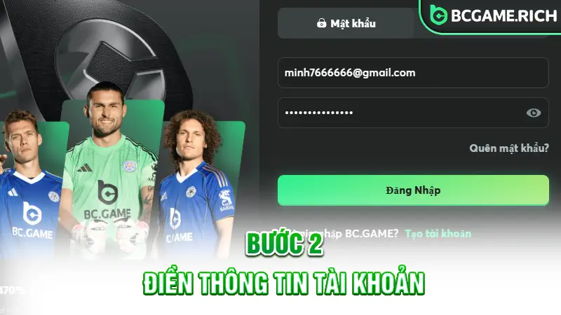 Điền thông tin tài khoản để đăng nhập