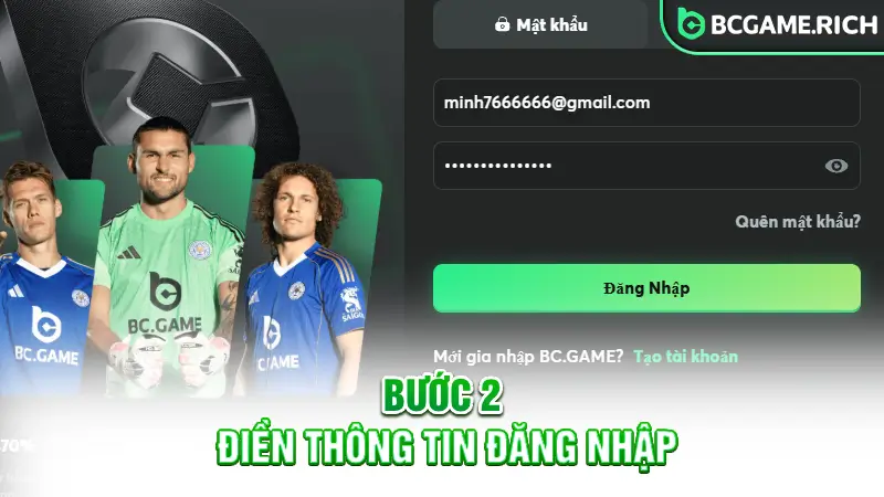 Điền thông tin tài khoản để hoàn tất quá trình