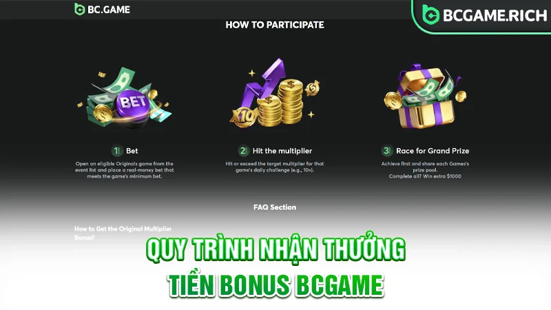 Quy trình nhận thưởng tiền bonus BCGAME khi chạm hệ số thắng