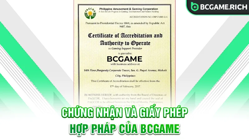 BCGAME và những chứng nhận hợp pháp của nhà cái